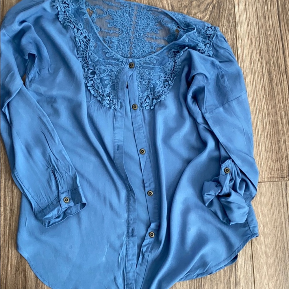 Blue Lace Detail blouse
